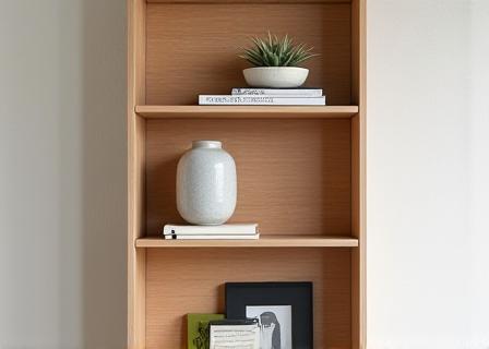 Moderne bokhylle med dekorasjoner